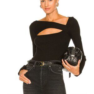 Citizens of Humanity Iris Long Sleeve Cut Out Top Ribbed Black Size XL